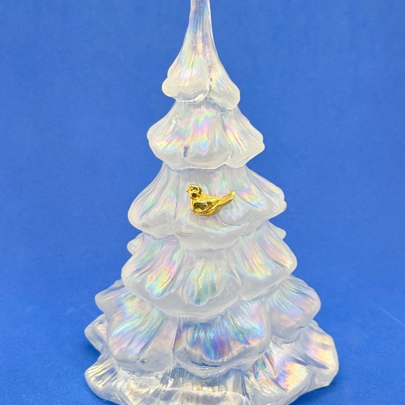 Fenton Art Glass Iridescent Christmas Tree w Gold Partridge Bird 6.25" Boxed - Picture 3 of 10